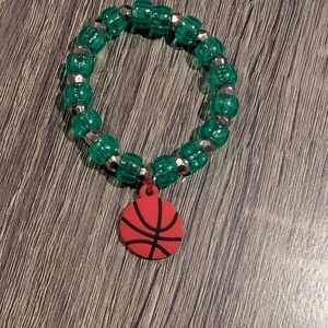 Kids Green Beaded Bracelet with Red Basketball Charm